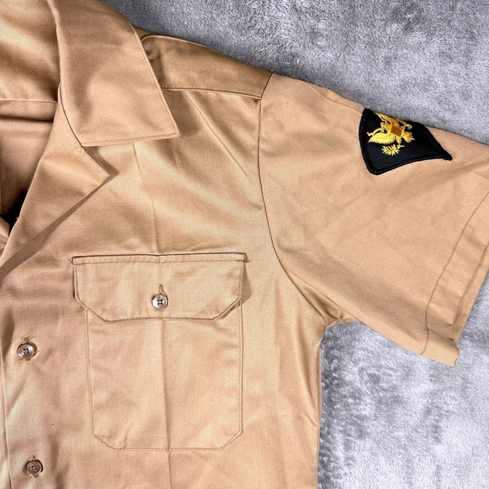 US Army Tan Uniform Shirt Men's Small Short‎ Sleeve Button Front Military Issue
